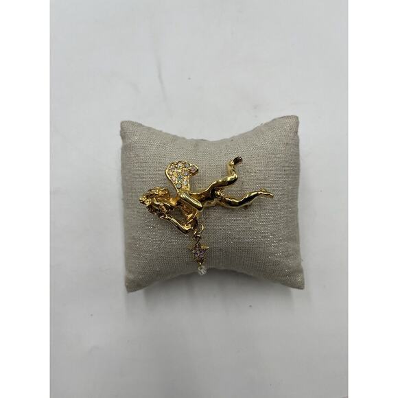 Kirks Folly Two Angel Cherub Star Crystal Gold Tone Pin Brooch - Picture 4 of 13